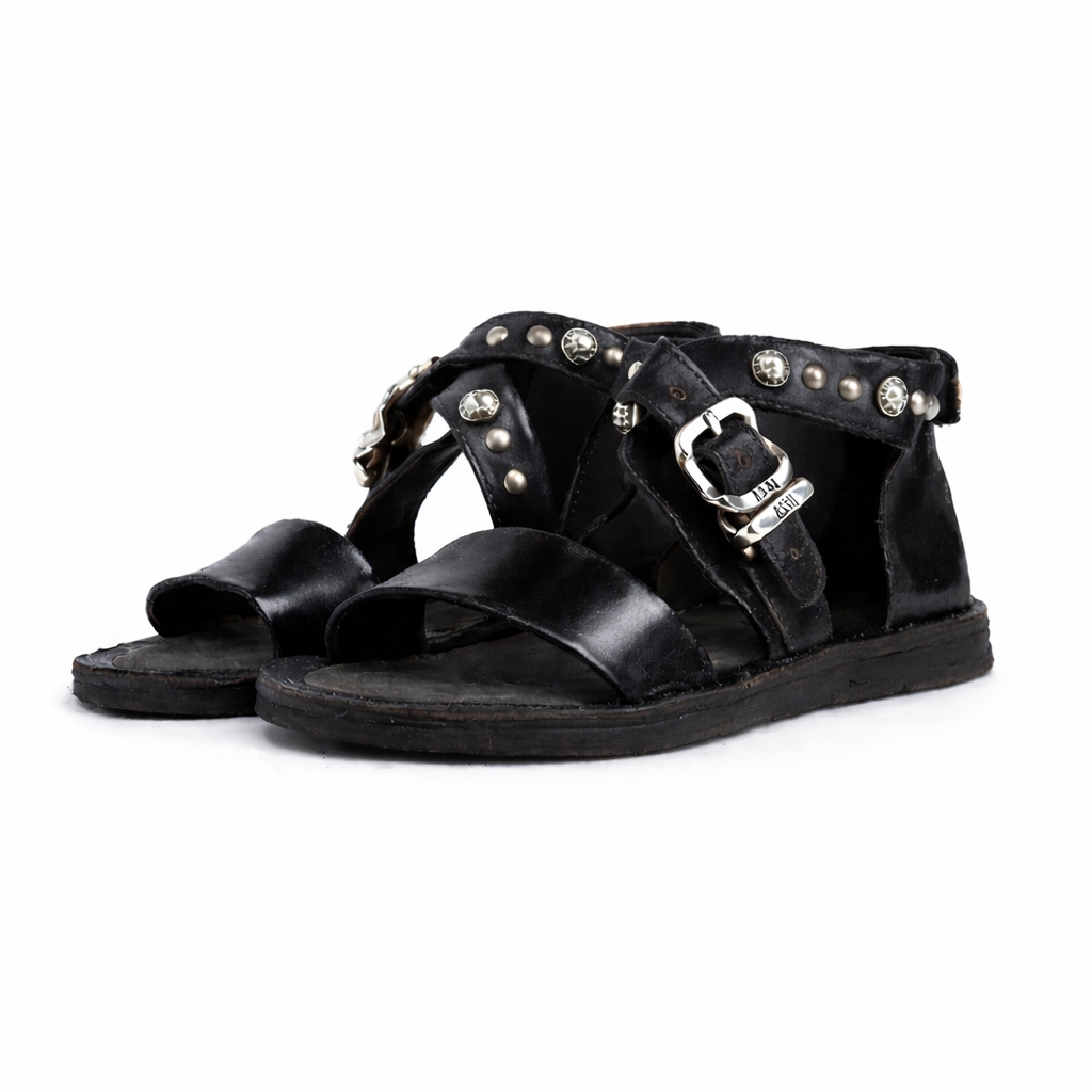 Sandali RIANNA A.S.98 in pelle nera con borchie e fibbia argento
