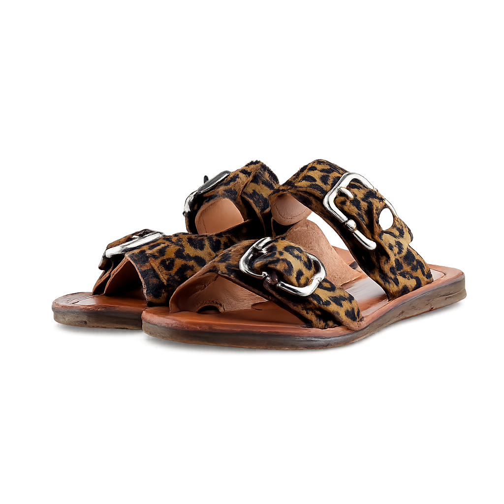 Sandali GAVIN A.S.98 animalier con doppia fibbia in metallo e suola flat