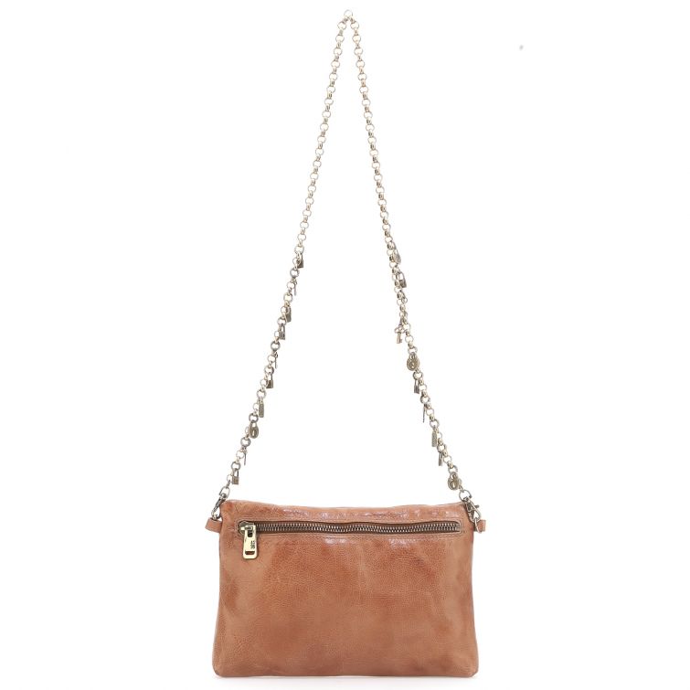 Pochette Uda A.S.98 in pelle cuoio con tracolla a catena decorativa, design essenziale e rock artigianale