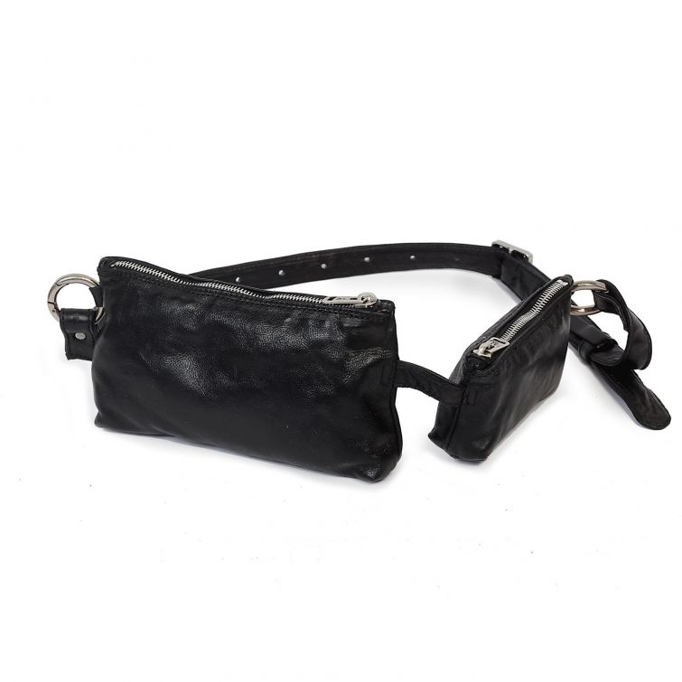 Borsa NAVY A.S.98 in pelle nera con cintura regolabile e doppia pochette
