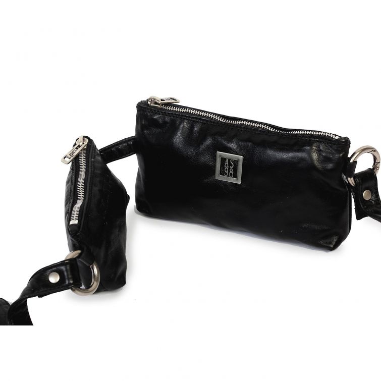 Borsa NAVY A.S.98 in pelle nera con cintura regolabile e doppia pochette