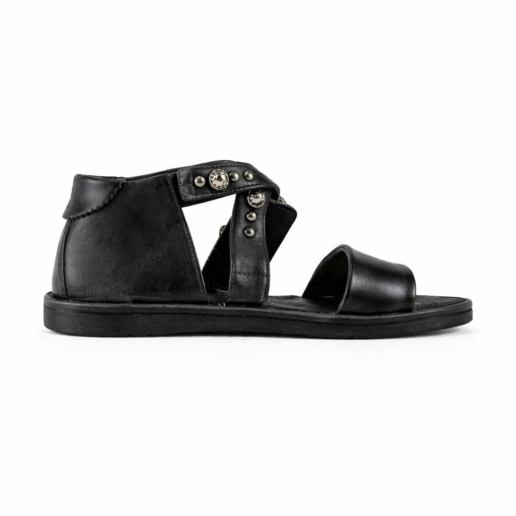 Sandali RIANNA A.S.98 in pelle nera con borchie e fibbia argento
