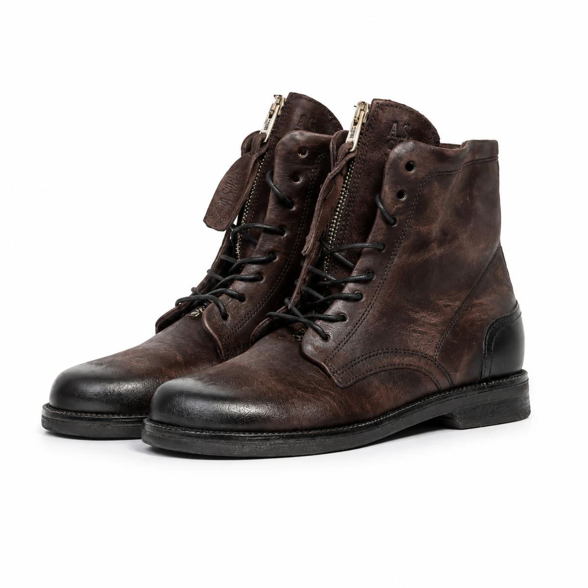 Stivaletti ALETHEA A.S.98 in pelle marrone spazzolata con doppia zip e lacci