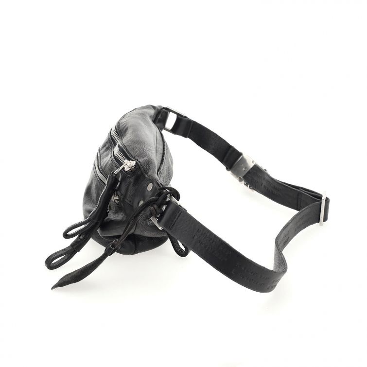 Marsupio Hoffman A.S.98 in pelle nera con doppia zip e dettagli metallici, stile urban artigianale