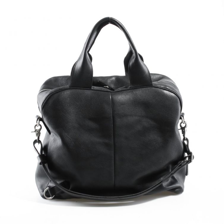 Borsa Ris A.S.98 in pelle nera con tasche frontali e zip, design artigianale italiano pratico e moderno
