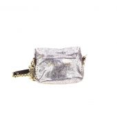 Borsa Fanny in pelle argentata A.S.98 con tracolla a catena e charm decorativi