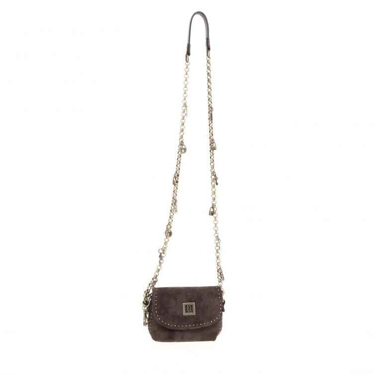 BORSA FANNY in pelle con tracolla a catena e dettagli gioiello