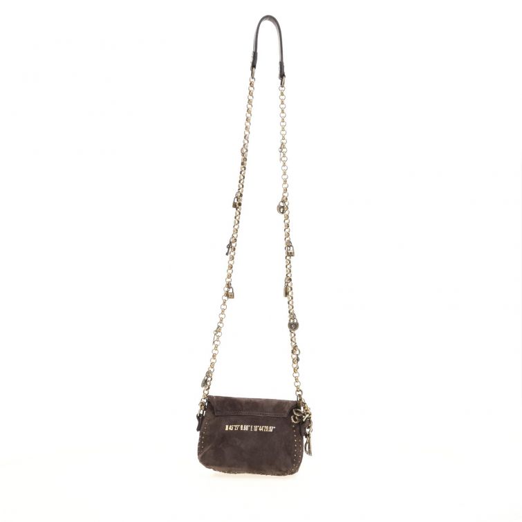 Borsa Fanny in pelle marrone A.S.98 con tracolla a catena e charm decorativi