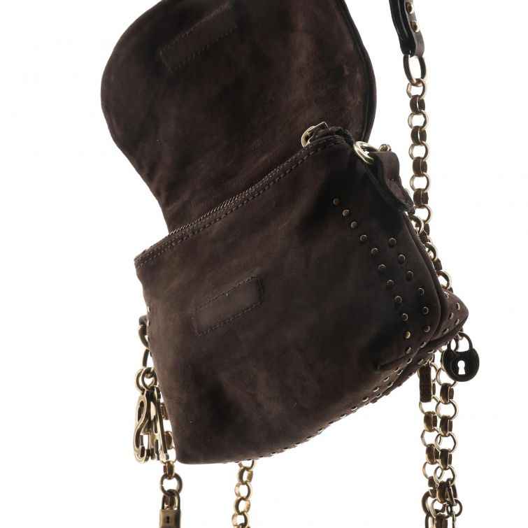 BORSA FANNY in pelle con tracolla a catena e dettagli gioiello