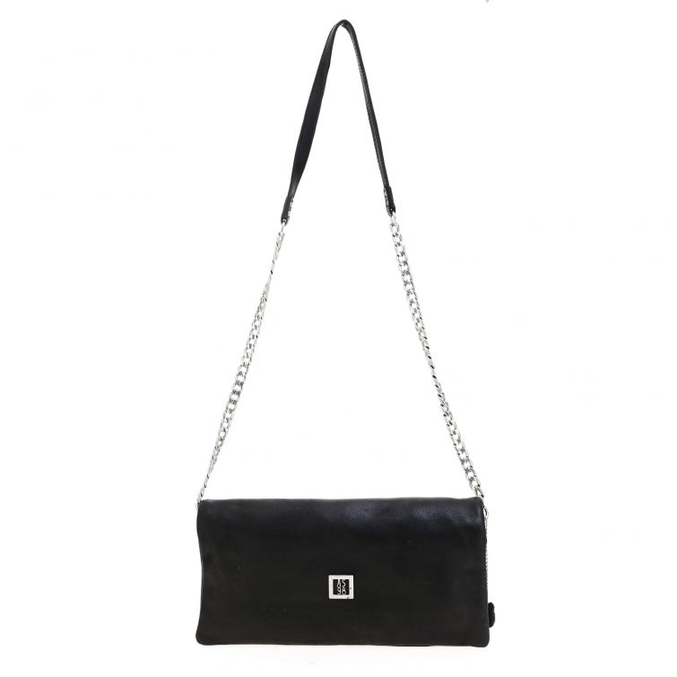Borsa Leah A.S.98 in pelle nera con tracolla a catena, design compatto ed elegante Made in Italy.