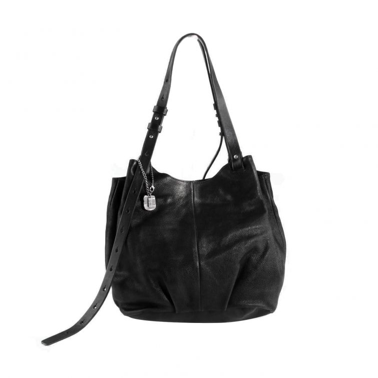 Borsa Delya A.S.98 in pelle nera morbida con manici regolabili, design artigianale italiano elegante e minimal