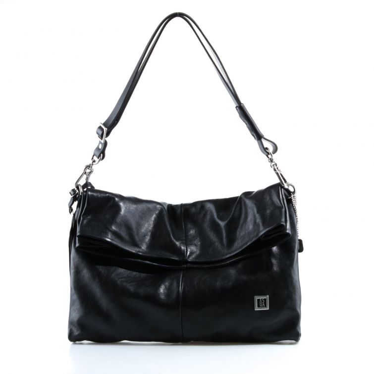 Borsa LOISIA A.S.98 in pelle nera morbida con tracolla regolabile e design minimal elegante e contemporaneo