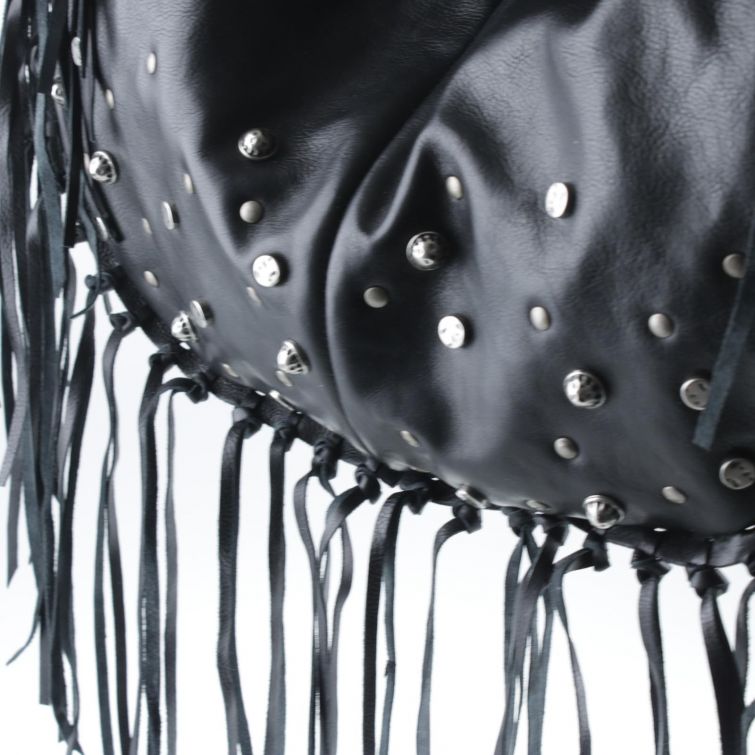 BORSA BOHO in Pelle Nera con Frange e Borchie A.S.98