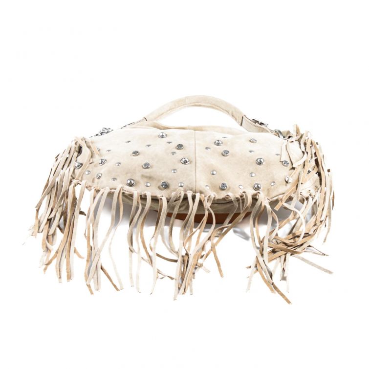 BORSA BOHO in Pelle color Ghiaccio con Frange e Borchie A.S.98