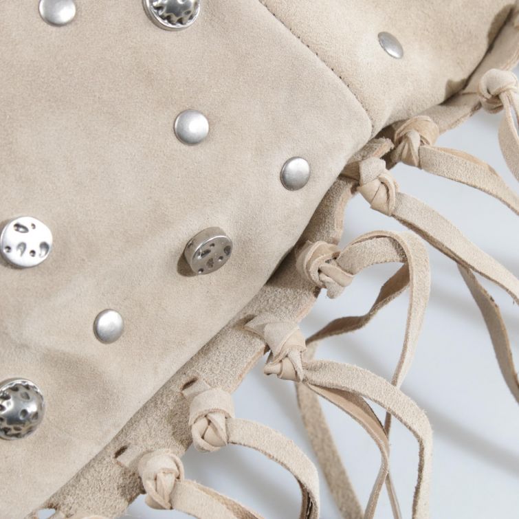 BORSA BOHO in Pelle color Ghiaccio con Frange e Borchie A.S.98