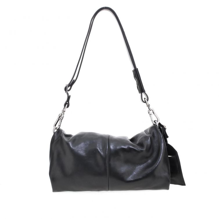 Borsa OLISIA A.S.98 in pelle nera morbida con tracolla regolabile e design arricciato contemporaneo