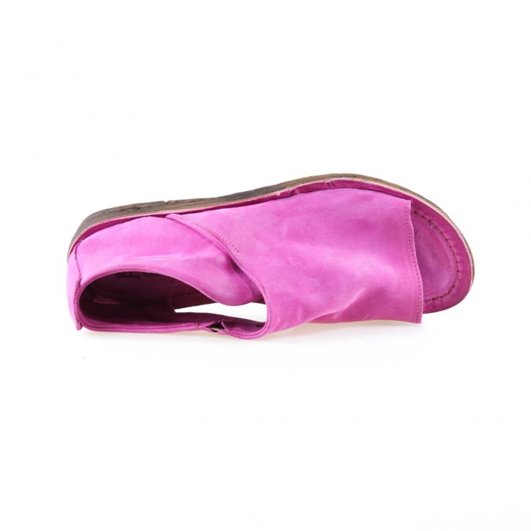 SANDALI ROMI in pelle fucsia con suola flat e design essenziale
