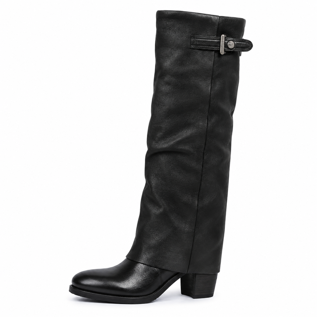 STIVALI FIUME A.S.98 in pelle nera con tacco largo e cinturino