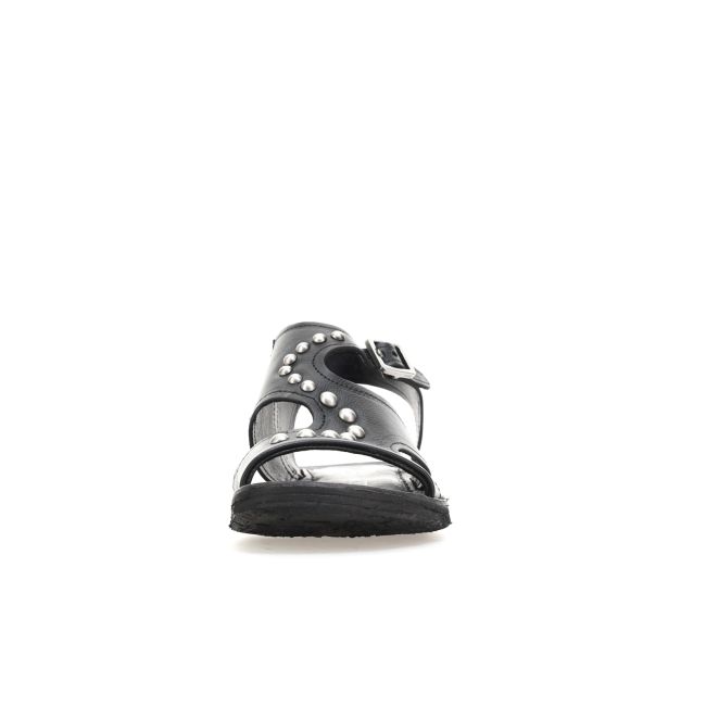 Sandali A.S.98 neri in pelle con borchie metalliche, fibbia laterale e suola piatta confortevole