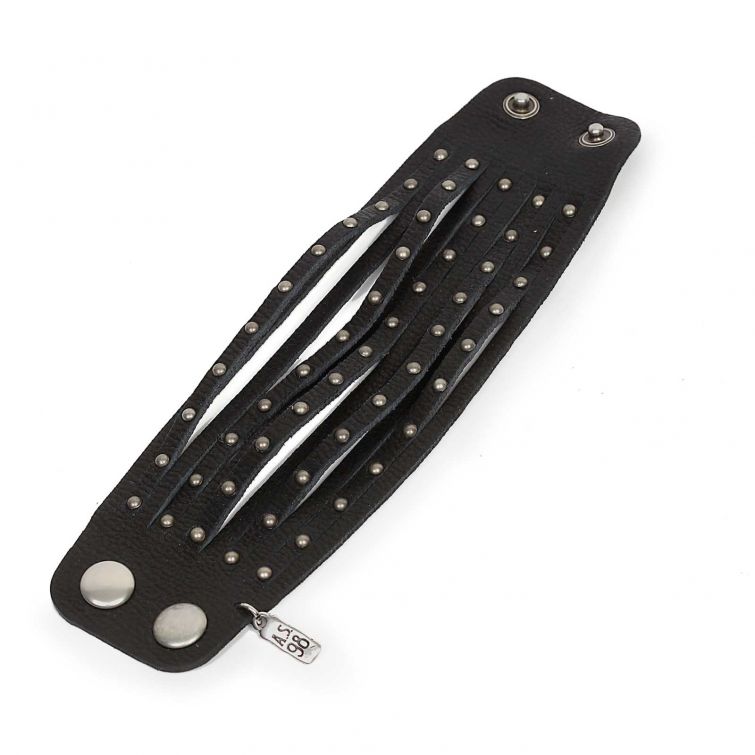BRACCIALETTO IAN A.S.98 in Pelle Nera con Borchie Rock