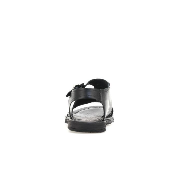 Sandali A.S.98 neri in pelle con borchie metalliche, fibbia laterale e suola piatta confortevole