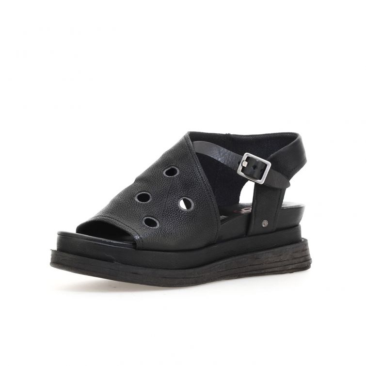 Sandali Larry A.S.98 in pelle nera traforata con doppia suola platform e cinturino alla caviglia