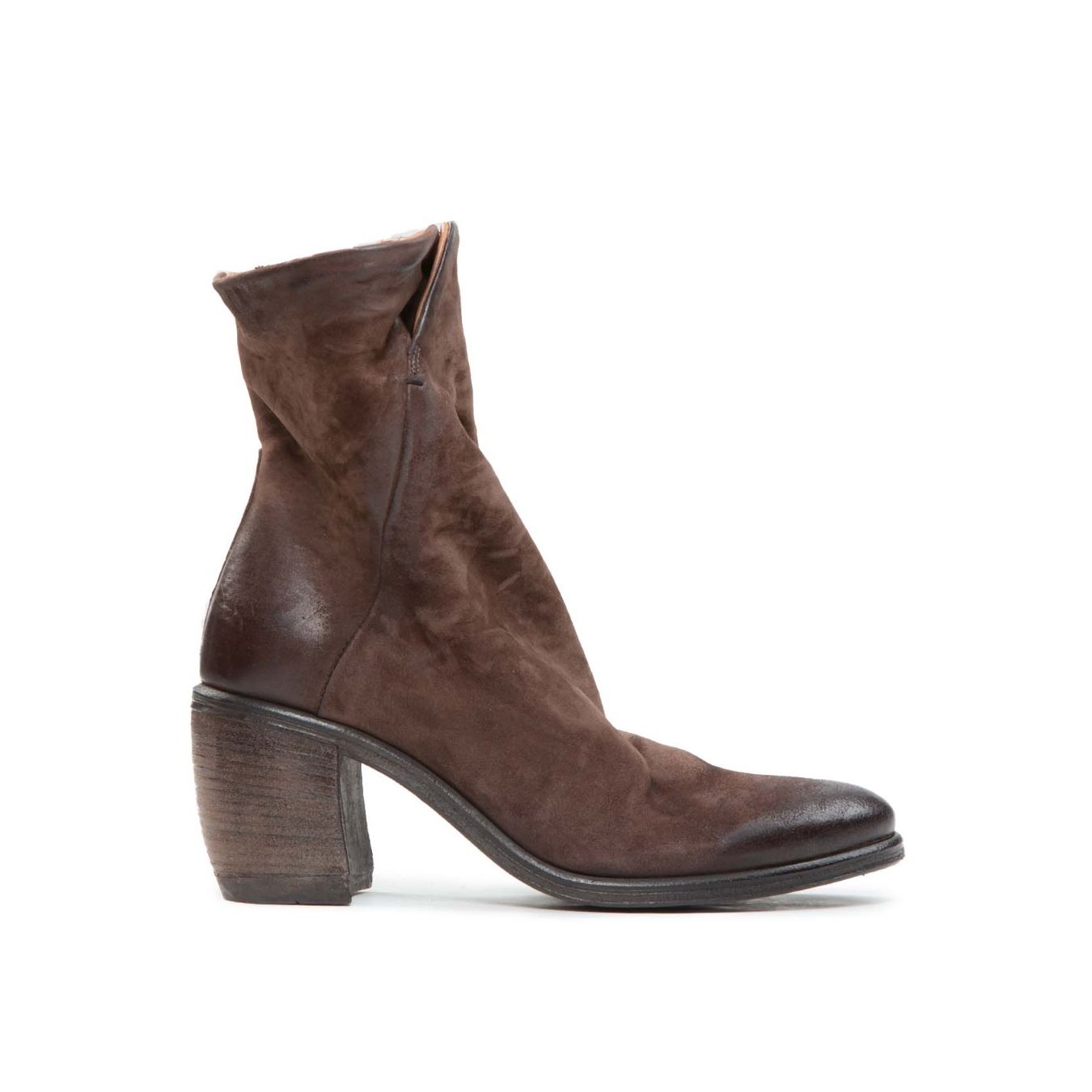 Stivaletti ROMY A.S.98 in pelle e camoscio color ebano con tacco medio e design ispirato allo stile post-punk.