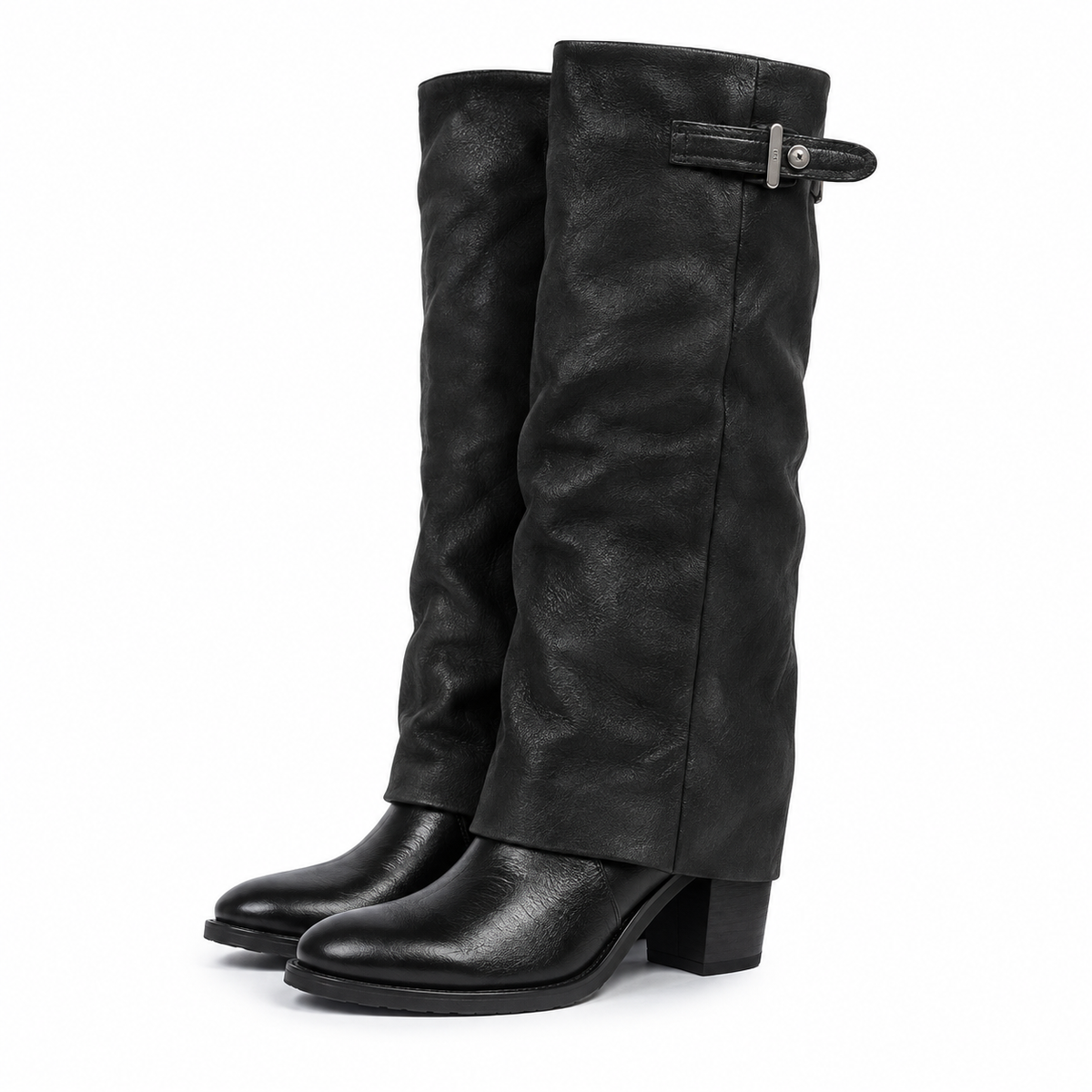 STIVALI FIUME A.S.98 in pelle nera con tacco largo e cinturino