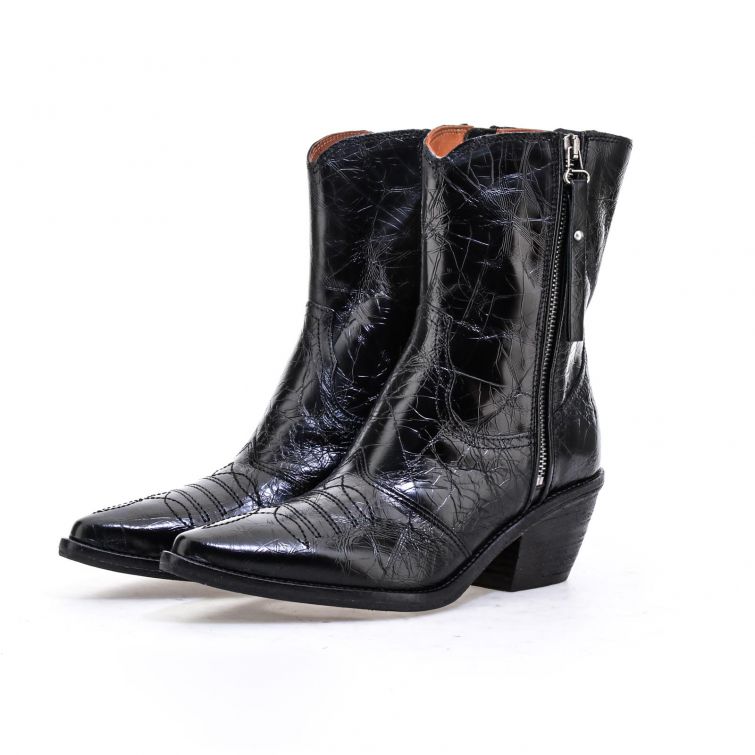 Stivaletti Crystal da donna in pelle nera effetto vissuto stile country western