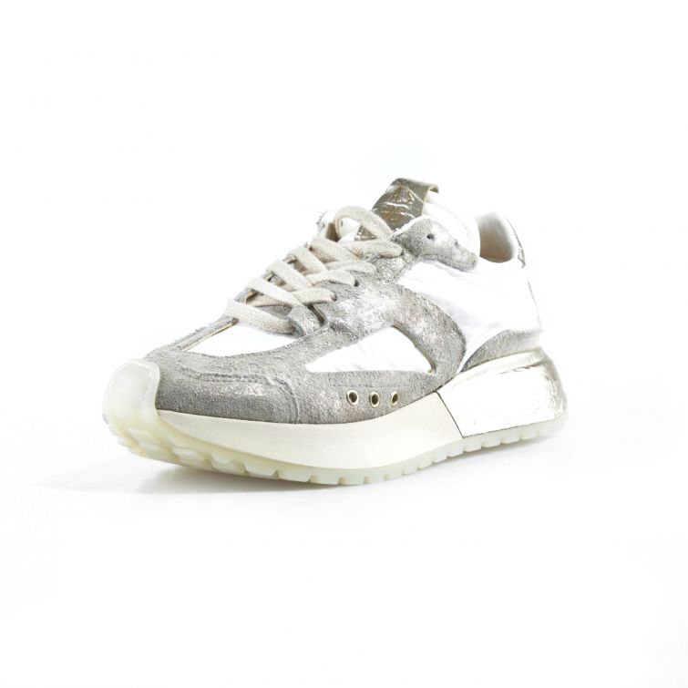 Sneakers Fable A.S.98 bianche e argento con suola ampia design urbano