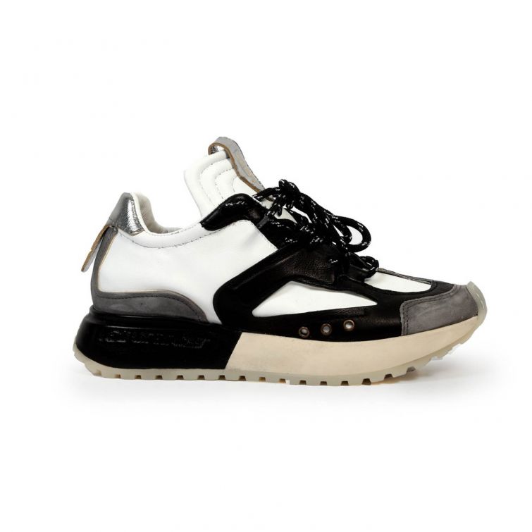 Sneakers FAIRFAX A.S.98 da donna in pelle bianca, nera e suede grigio con suola oversize, design urban rock e lavorazione artigianale italiana.