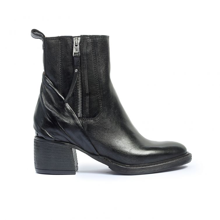 Stivaletti alla caviglia A.S.98 donna in pelle nera con zip laterale e tacco largo