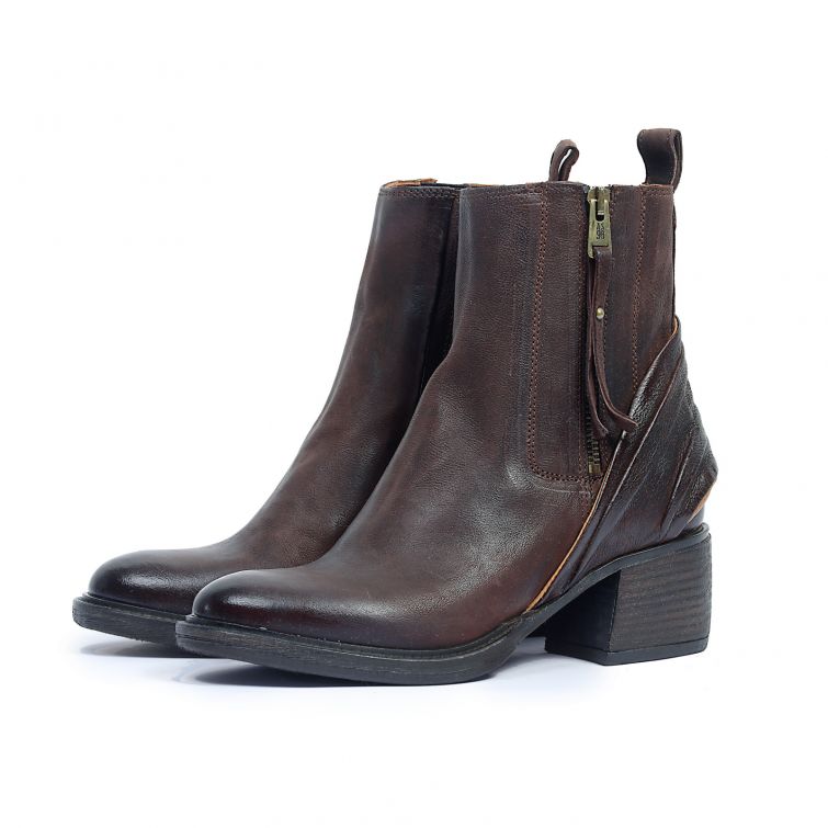 Stivaletti alla caviglia A.S.98 donna in pelle marrone con zip laterale e tacco largo
