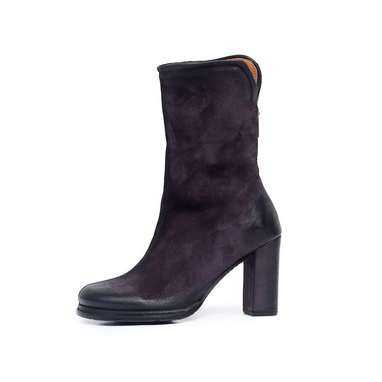 Stivaletti LAINE A.S.98 da donna in pelle scura con tacco alto e cerniera metallica laterale.