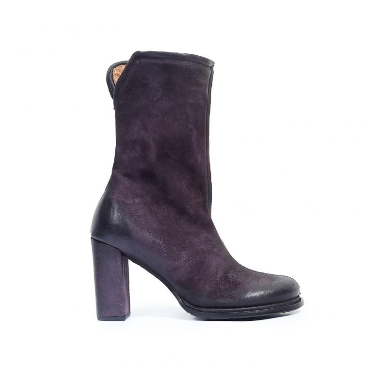 Stivaletti LAINE A.S.98 da donna in pelle scura con tacco alto e cerniera metallica laterale.