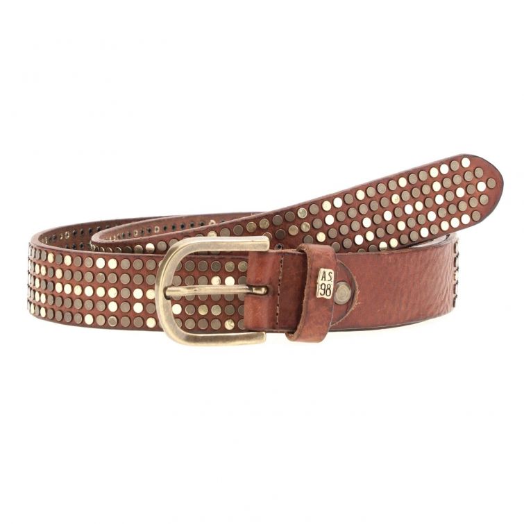 Cintura in pelle marrone A.S.98 con borchie metalliche e fibbia vintage