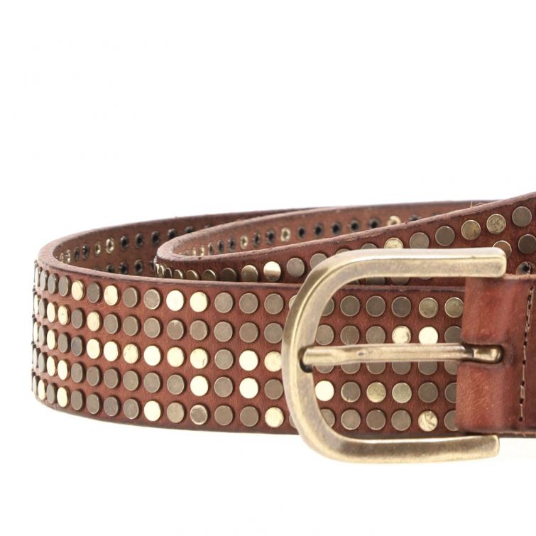 Cintura in pelle marrone A.S.98 con borchie metalliche e fibbia vintage