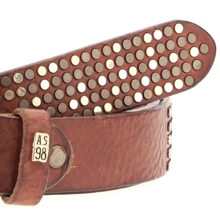 Cintura in pelle marrone A.S.98 con borchie metalliche e fibbia vintage