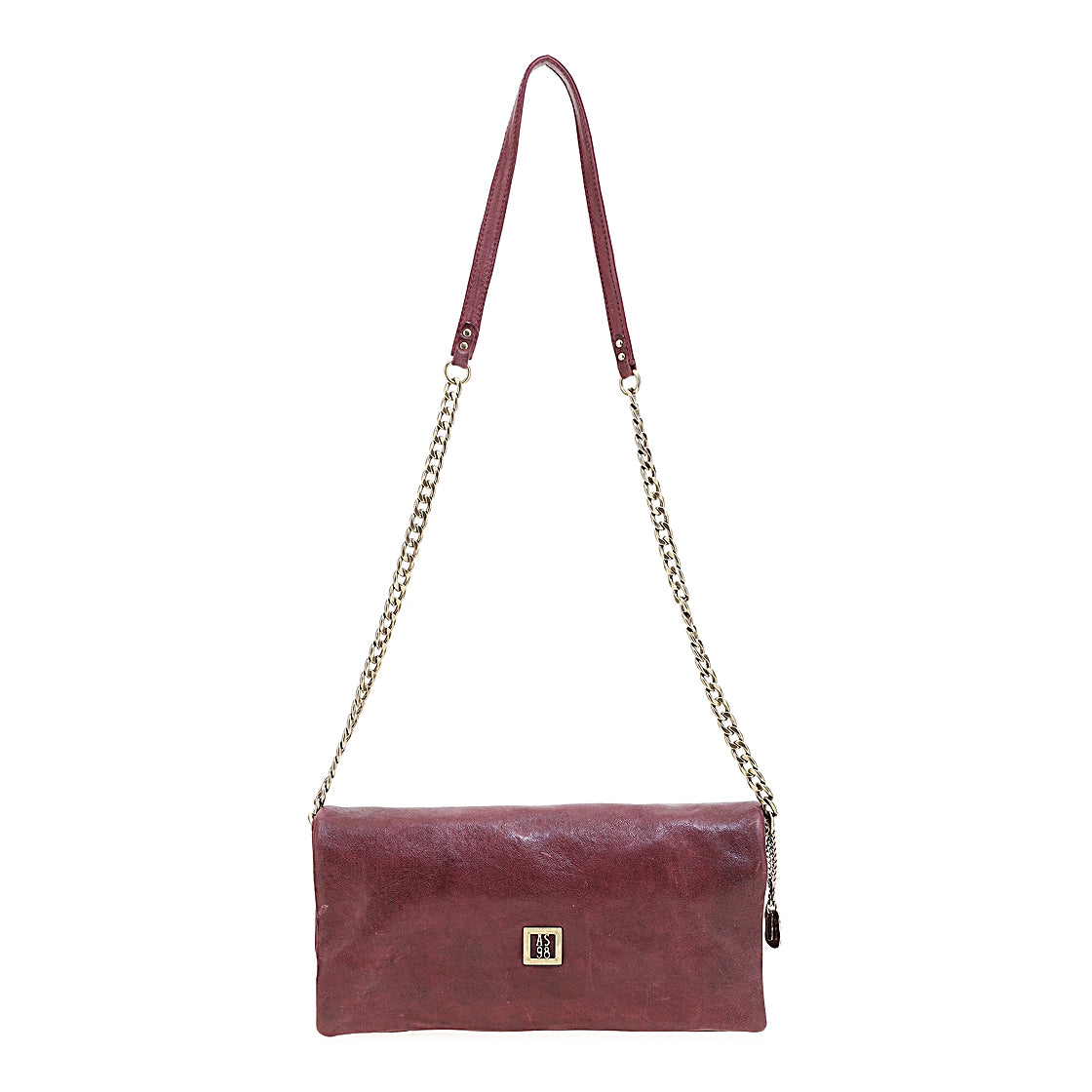 Borsa Leah A.S.98 in pelle bordeaux con tracolla a catena e design vintage elegante.