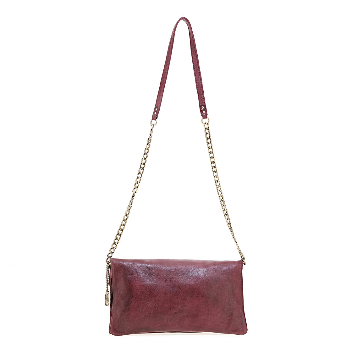 Borsa Leah A.S.98 in pelle bordeaux con tracolla a catena e design vintage elegante.