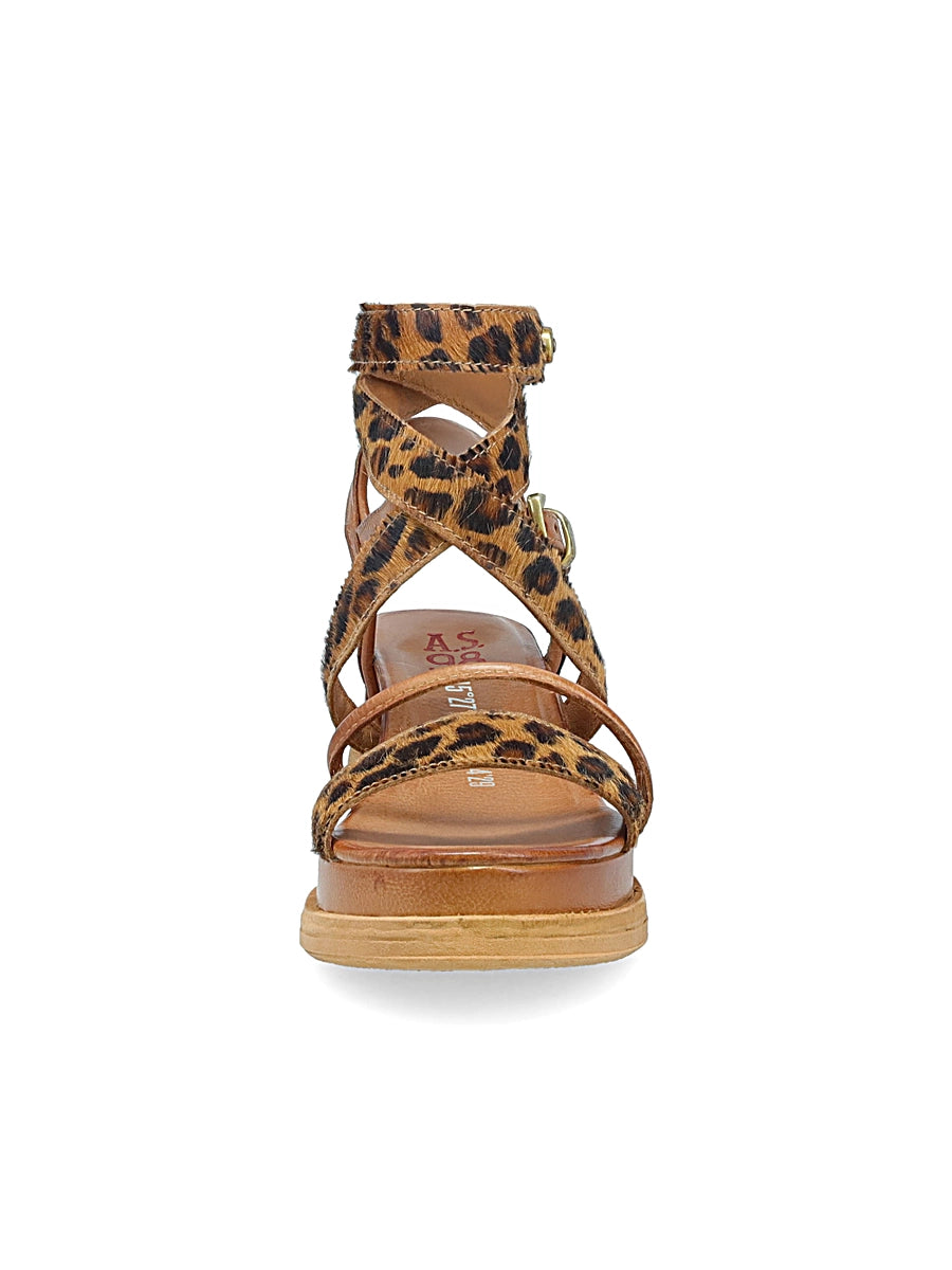 Sandali LUPITA leopardati in pelle con doppia piattaforma, cinturini incrociati e fibbia, design moderno e grintoso