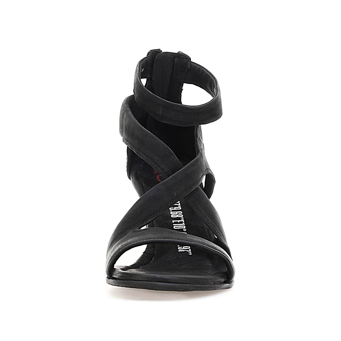 Sandali Powel A.S.98 in pelle nera con tacco medio e fascette incrociate, ideali per un look elegante e confortevole nelle serate estive.