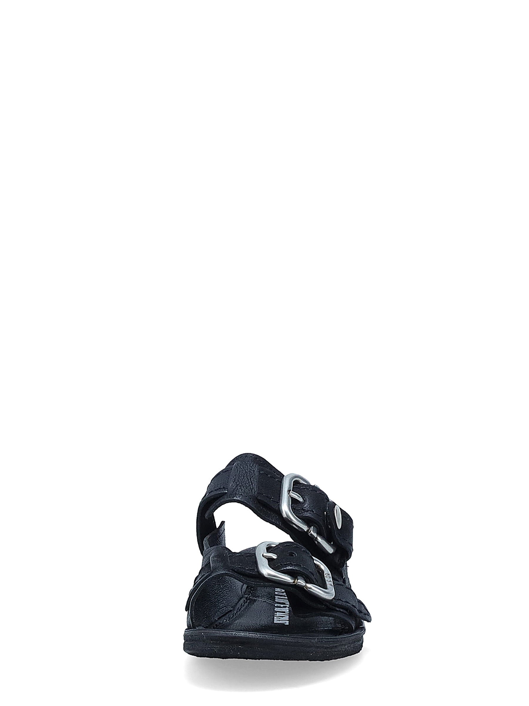 SANDALI GAVIN in pelle nera con fibbie metalliche