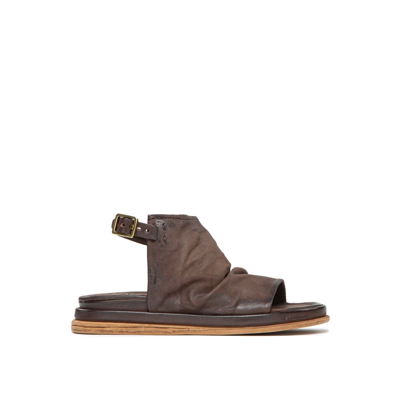 Sandali Primavera in pelle testa di moro con suola bassa e cinturino regolabile, stile rock minimal