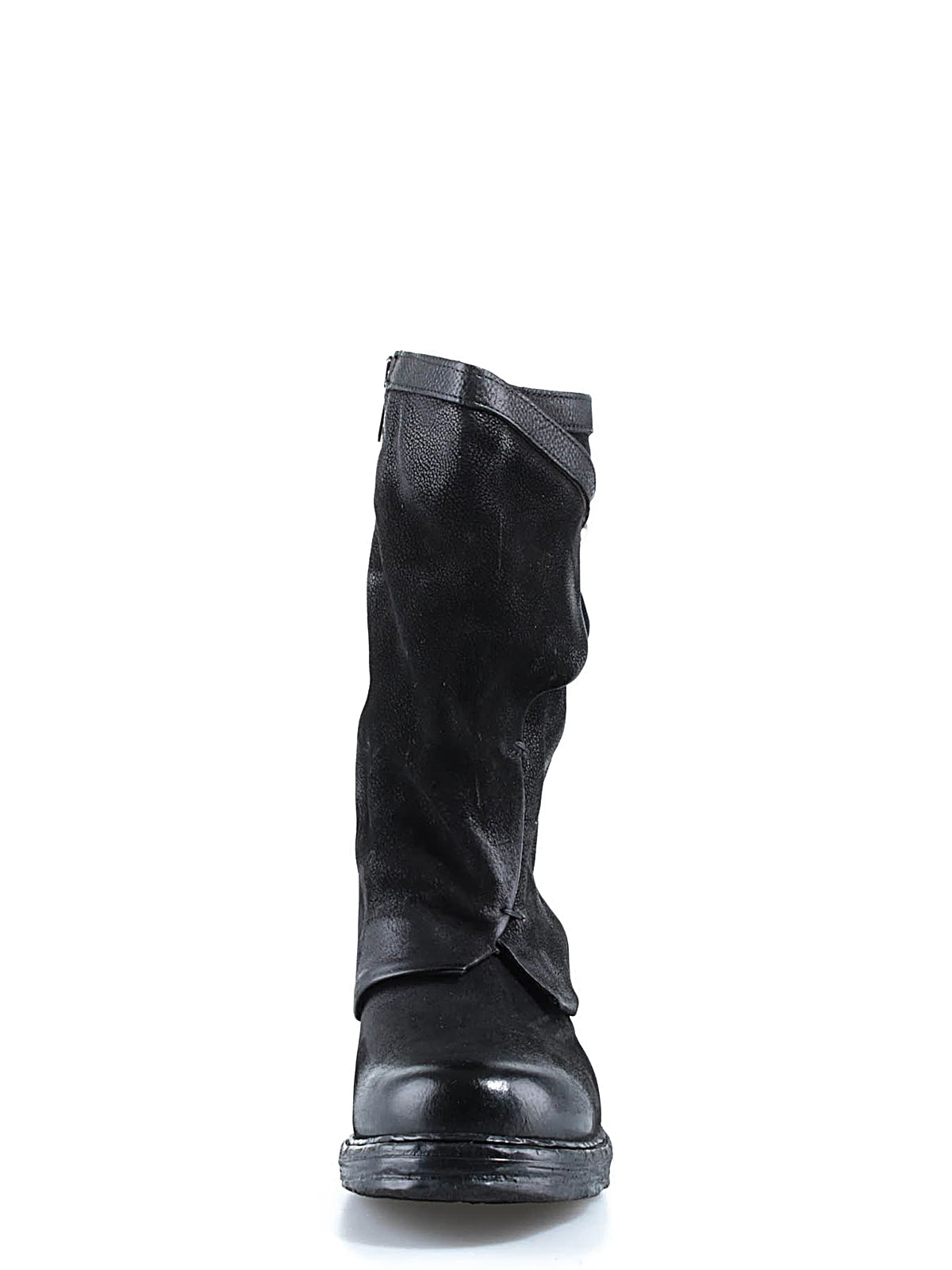 Stivali Seth A.S.98 in pelle nera con cinturini, fibbia metallica, tacco basso e dettagli artigianali in stile rock.