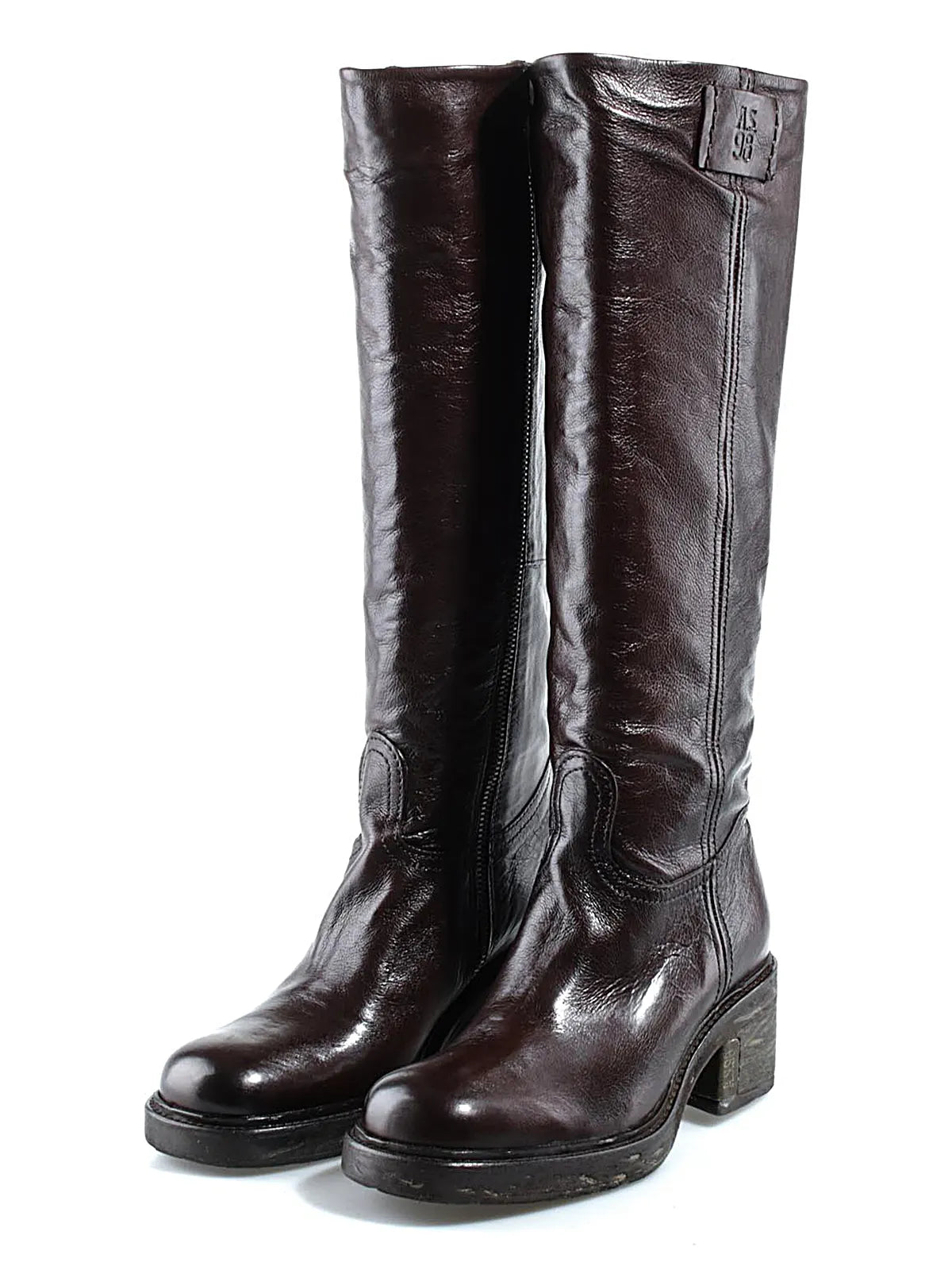 Stivale Seton A.S.98 in pelle marrone con gambale alto, dettagli logo, tacco robusto e suola in gomma.