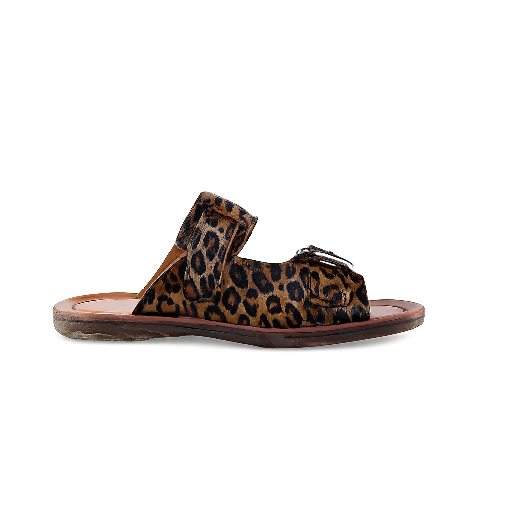 Sandali GAVIN A.S.98 animalier con doppia fibbia in metallo e suola flat