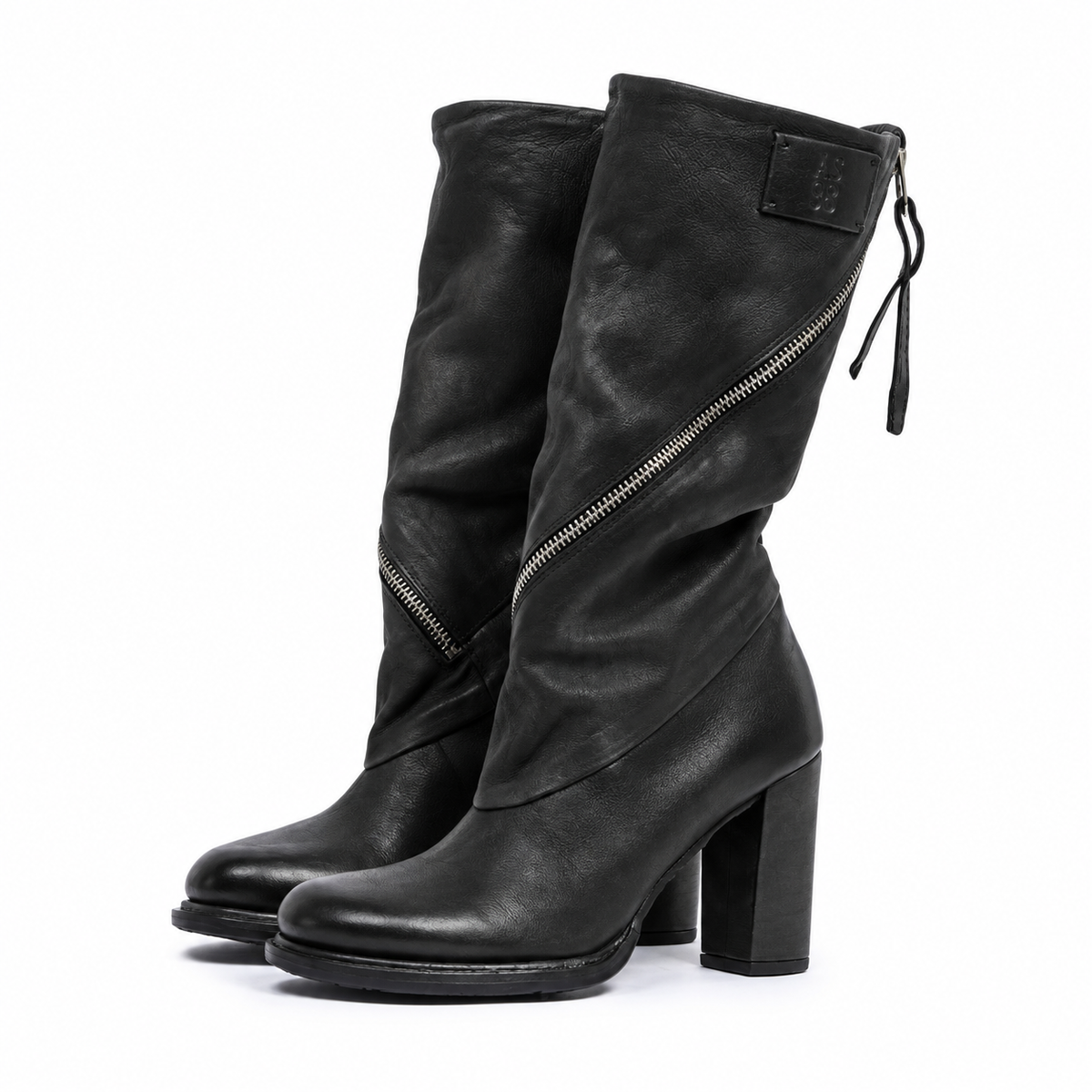 STIVALI LARKIN A.S.98 donna in pelle nera con tacco alto e zip diagonale