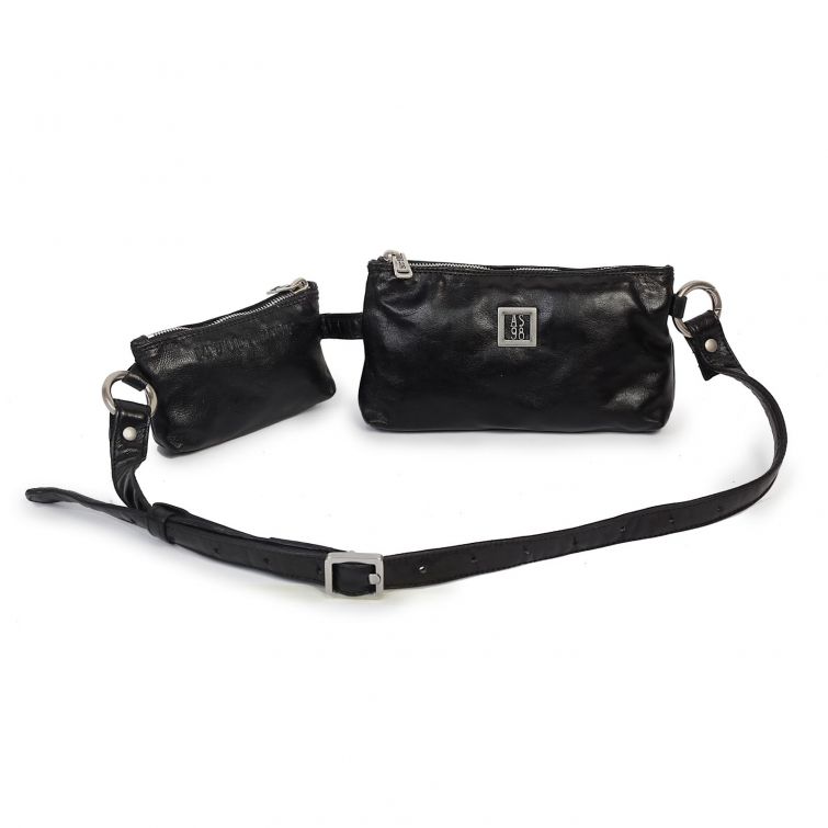 Borsa NAVY A.S.98 in pelle nera con cintura regolabile e doppia pochette