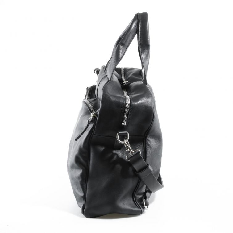 Borsa Ris A.S.98 in pelle nera con tasche frontali e zip, design artigianale italiano pratico e moderno